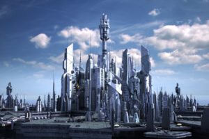 digital art, Fantasy art, Futuristic, Futuristic city, Building, Skyscraper, Clouds, City, Stargate Atlantis, Fan art, Video games, Science fiction