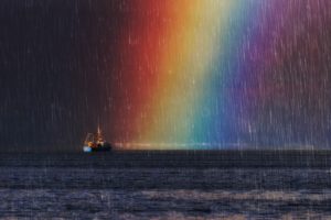 artwork, Rainbows, Sea, Rain, Colorful, Vehicle, Ship