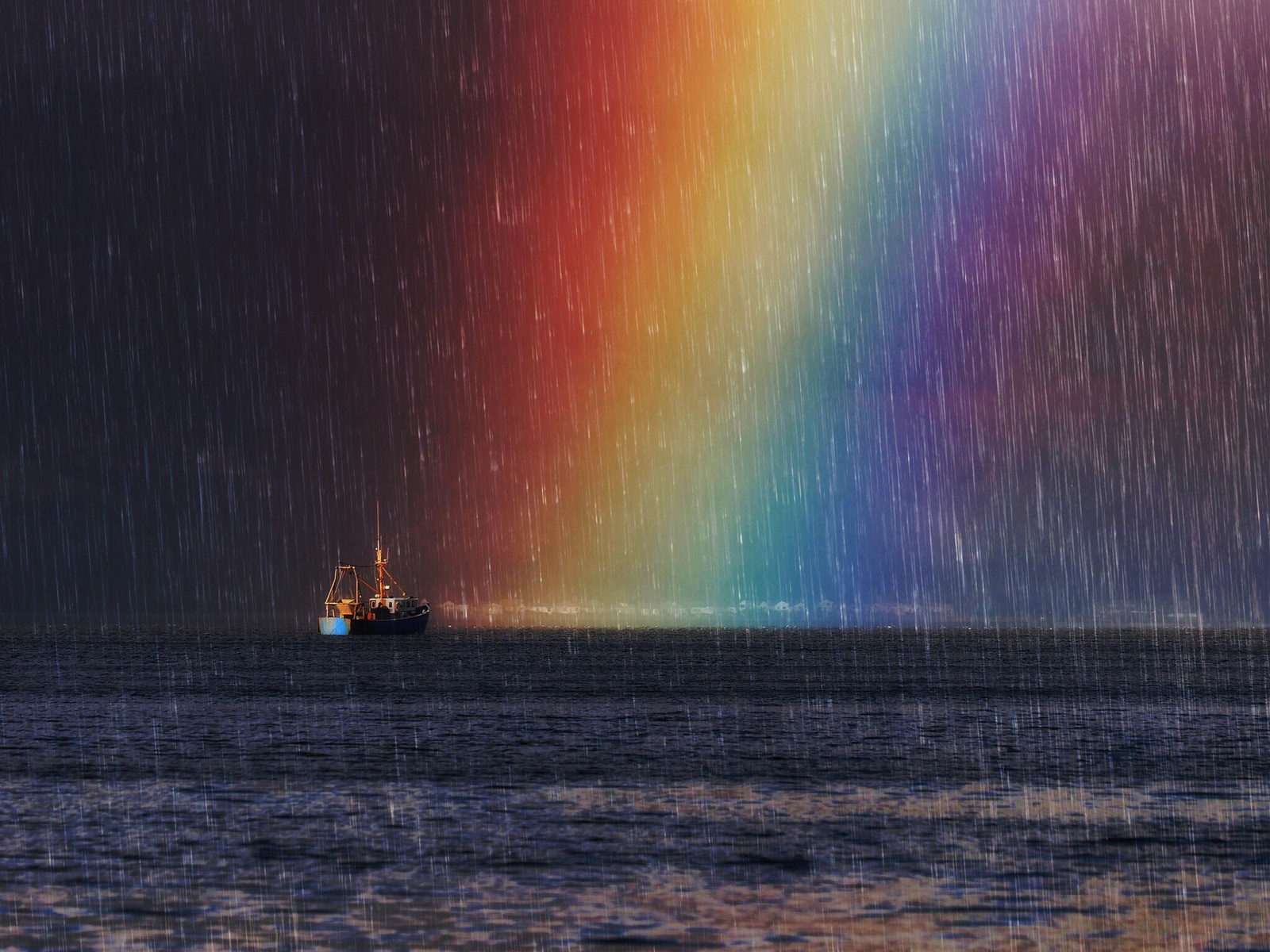 artwork, Rainbows, Sea, Rain, Colorful, Vehicle, Ship Wallpaper