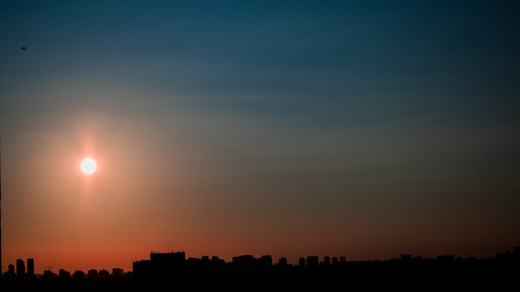 sunset, Airplane, Sun, Sky, Cityscape HD Wallpaper Desktop Background