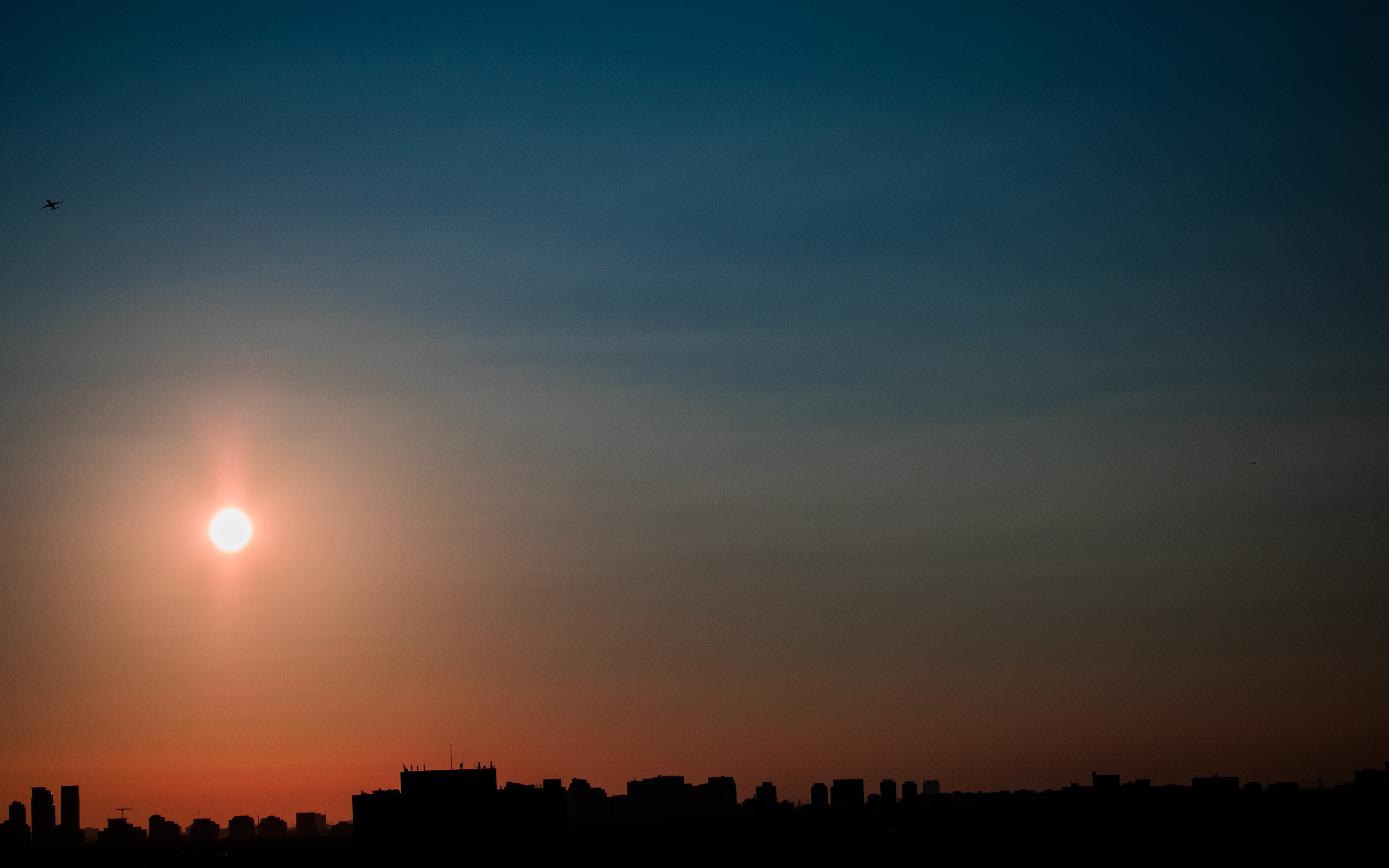sunset, Airplane, Sun, Sky, Cityscape Wallpaper