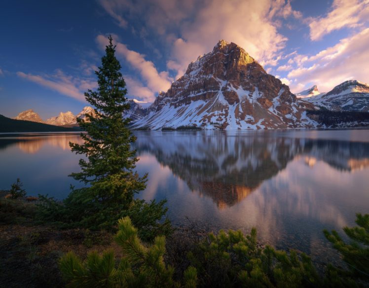landscape, Lake, Bow Lake, Mountains, Canada HD Wallpaper Desktop Background