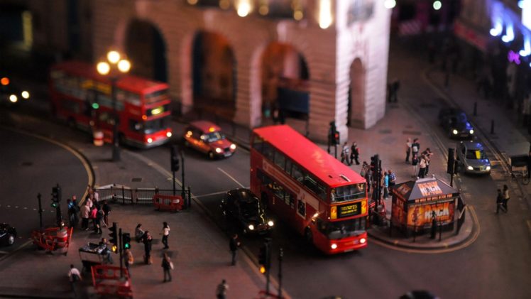 buses, Vehicle, London, Tilt shift, Doubledecker, UK HD Wallpaper Desktop Background
