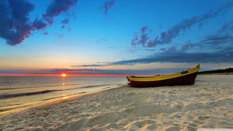 landscape, Sunset, Boat, Beach HD Wallpaper Desktop Background