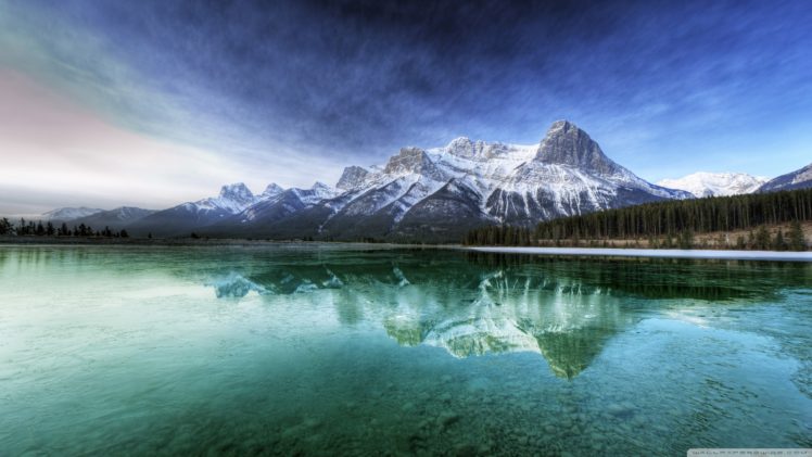 landscape, Lake, Mountains, Watermarked HD Wallpaper Desktop Background