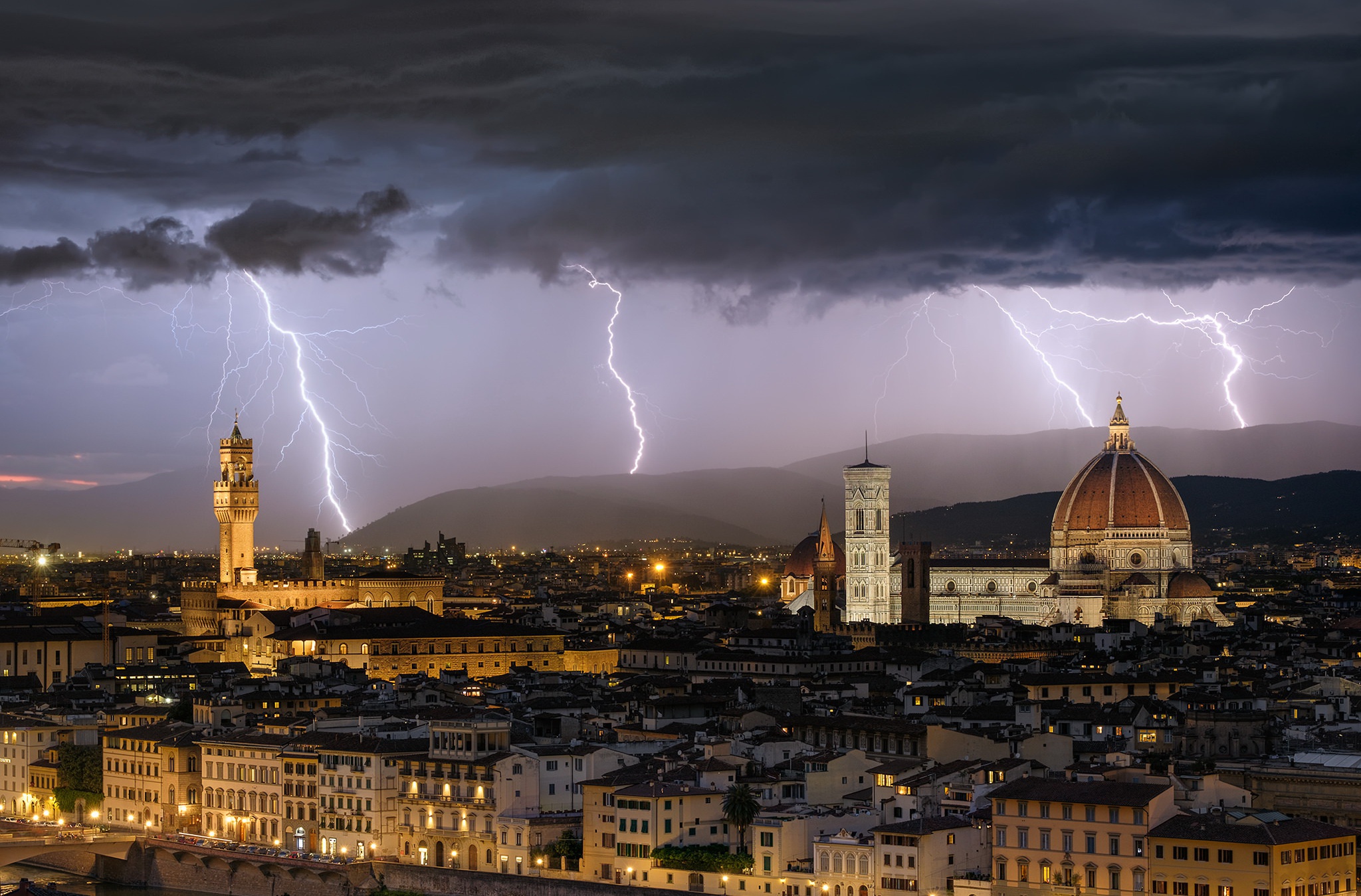 cityscape, Storm, Florence, Italy Wallpaper