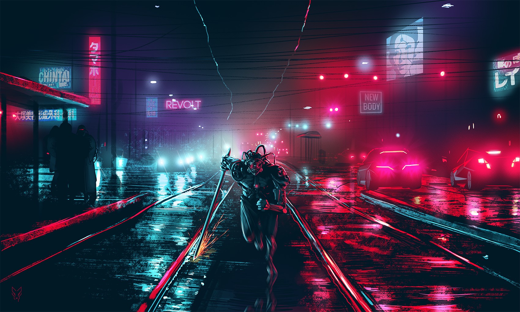 neon cyberpunk tiltshift cityscape