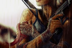 Lara Croft, Tomb Raider, Rain, Bandage