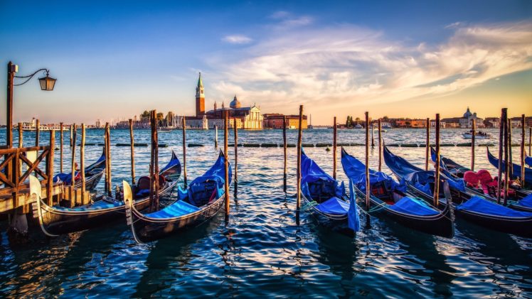 Venice, Gondolas, Sunset HD Wallpaper Desktop Background