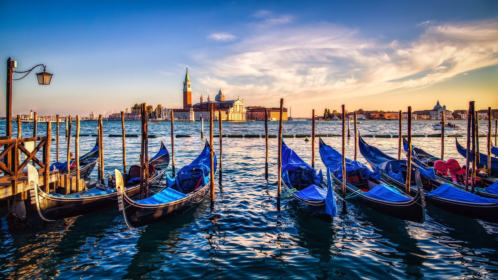 Venice, Gondolas, Sunset Wallpaper