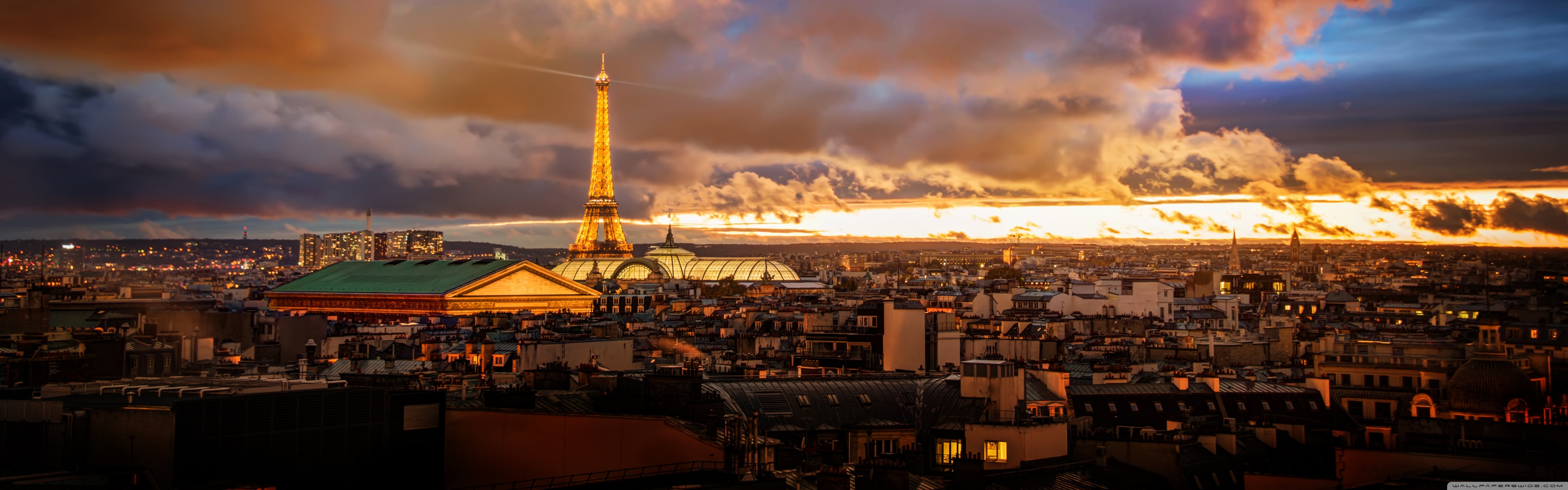 Eiffel Tower, Cityscape, Clouds, Night, Long exposure Wallpaper