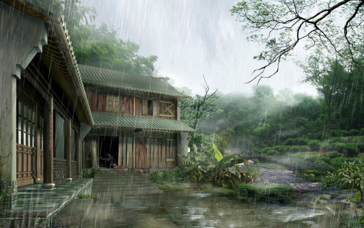 landscape, House, Rain HD Wallpaper Desktop Background