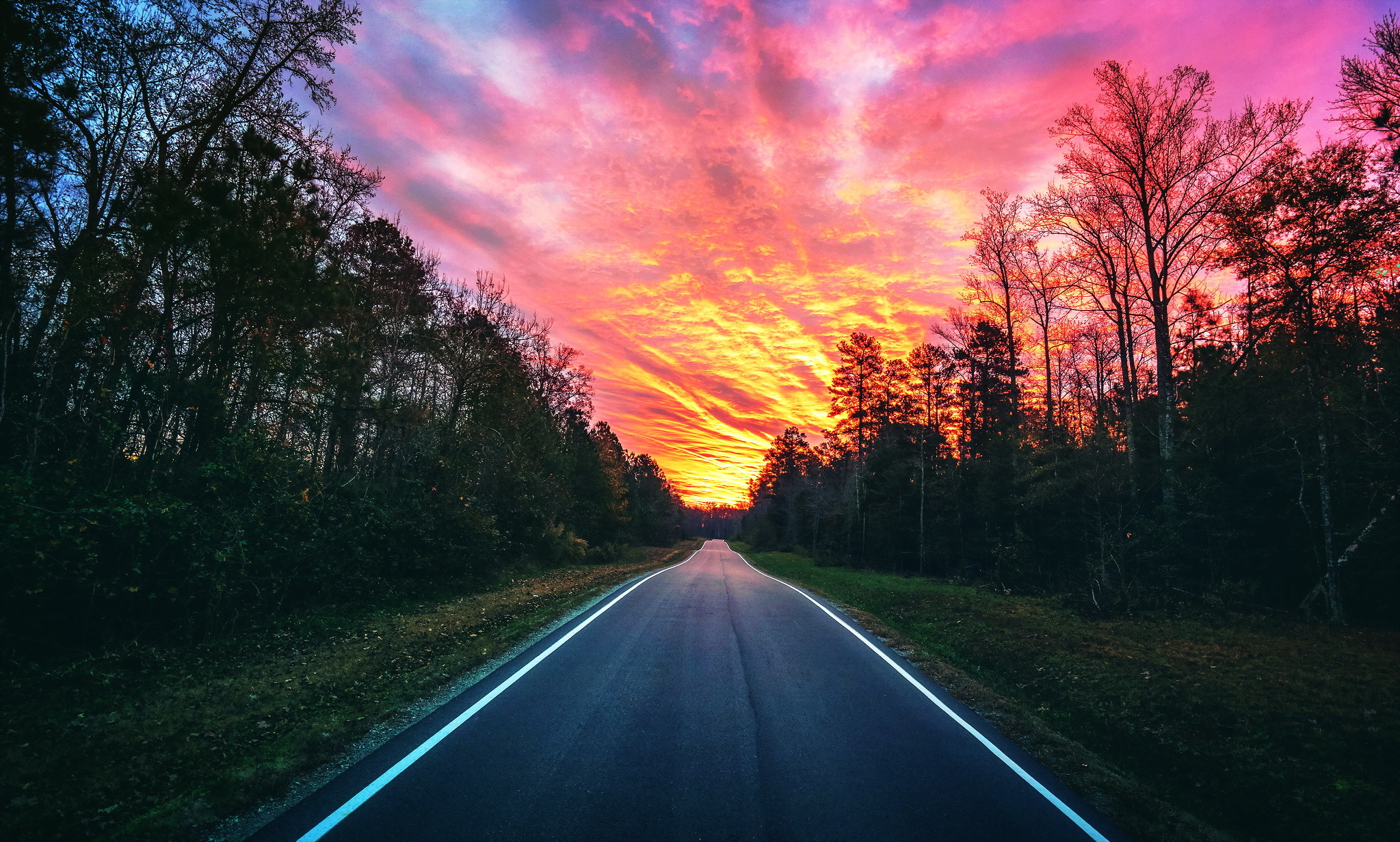 sky, Landscape, Road, Sunset Wallpaper