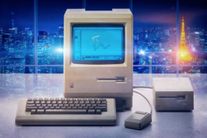 vaporwave, Macintosh, Tokyo Tower, Tokyo, Lens flare, Lights, Apple Inc.