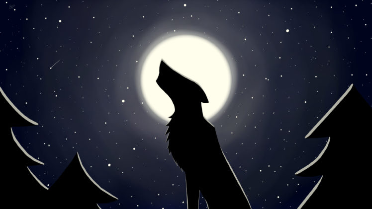 Moon, Wolf, Night, Stars HD Wallpaper Desktop Background
