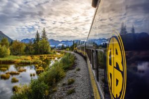 Alaska, Train, Vehicle, Sky, Landscape, Clouds