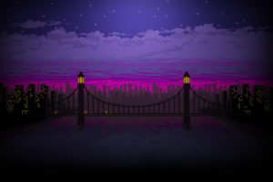 pixel art, Night, Bridge