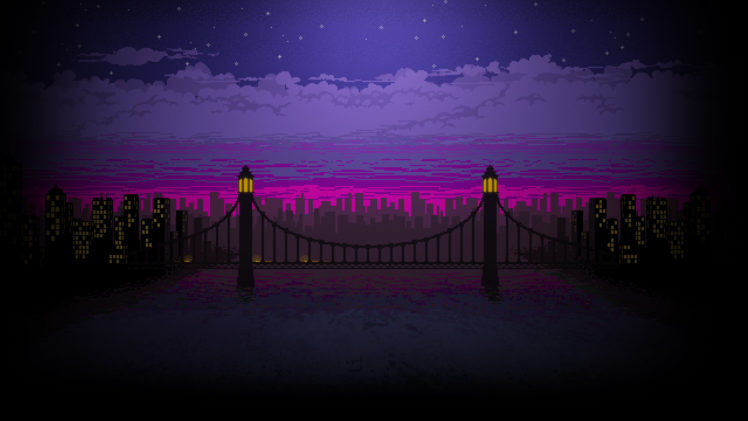 pixel art, Night, Bridge HD Wallpaper Desktop Background