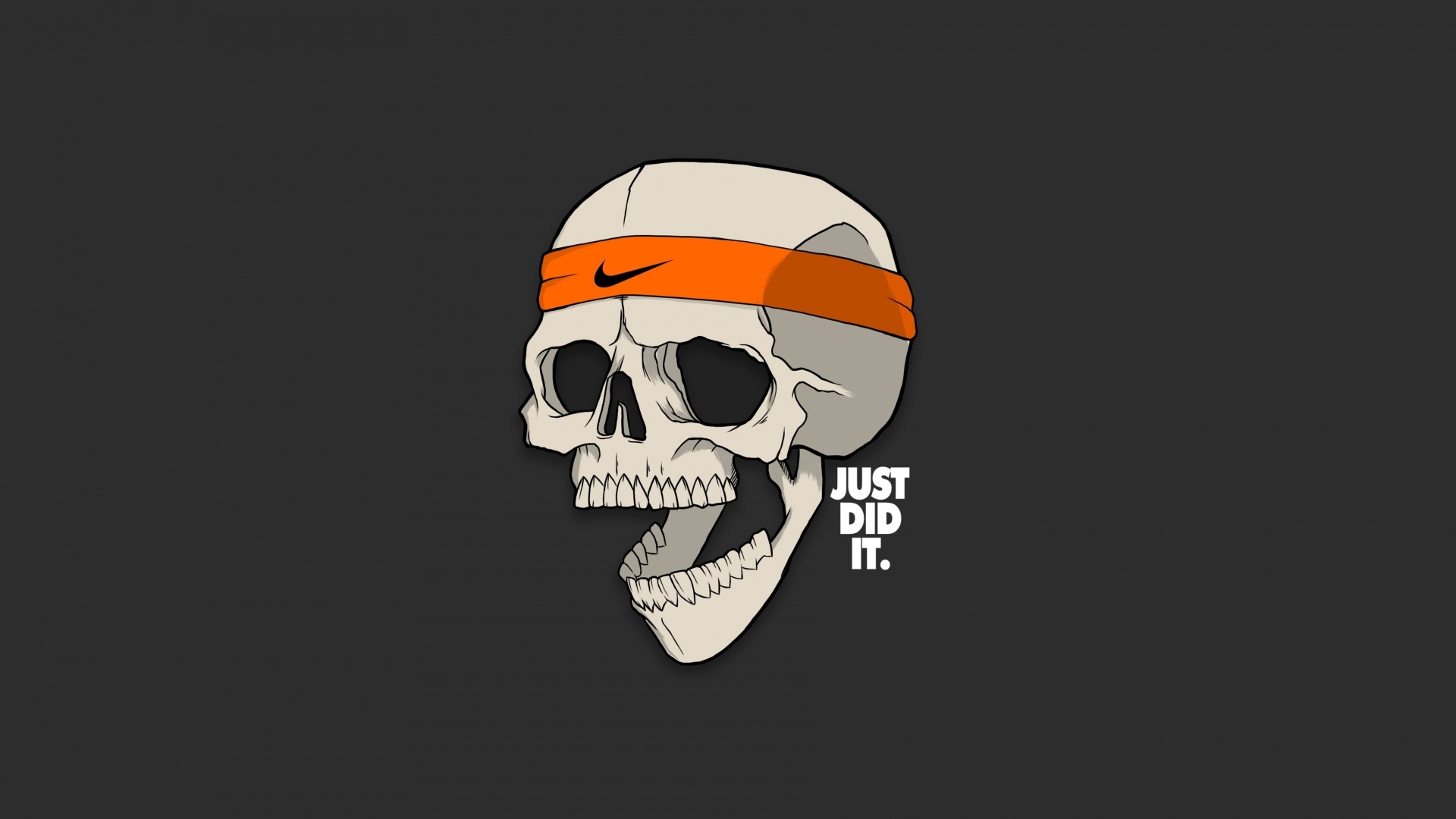 open mouth, Dead, Digital art, Skull, Simple background, Nike, Humor, Headband, Just Do It., Gray background Wallpaper