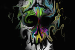 digital art, Skull, Simple background, Abstract, Portrait display, Black background, Colorful, Distortion