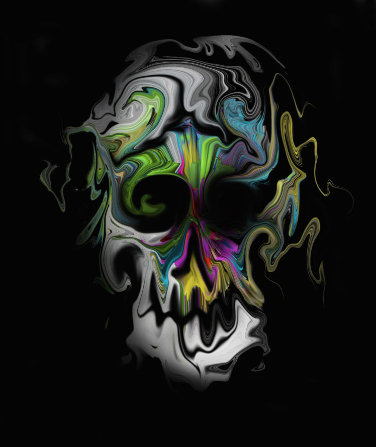 digital art, Skull, Simple background, Abstract, Portrait display, Black background, Colorful, Distortion HD Wallpaper Desktop Background
