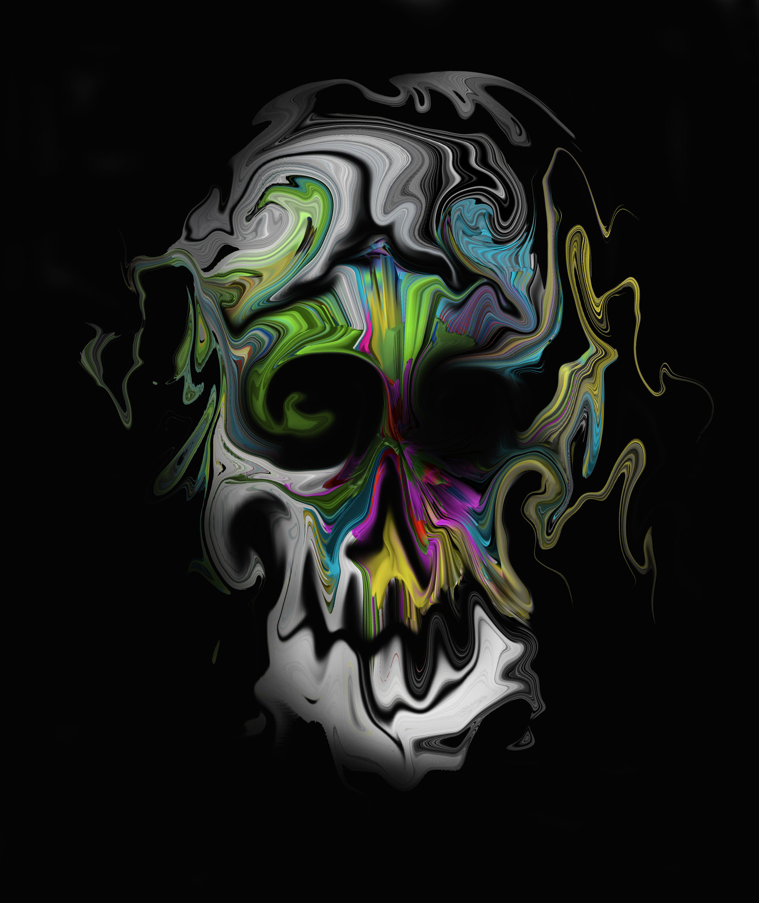 digital art, Skull, Simple background, Abstract, Portrait display, Black background, Colorful, Distortion Wallpaper