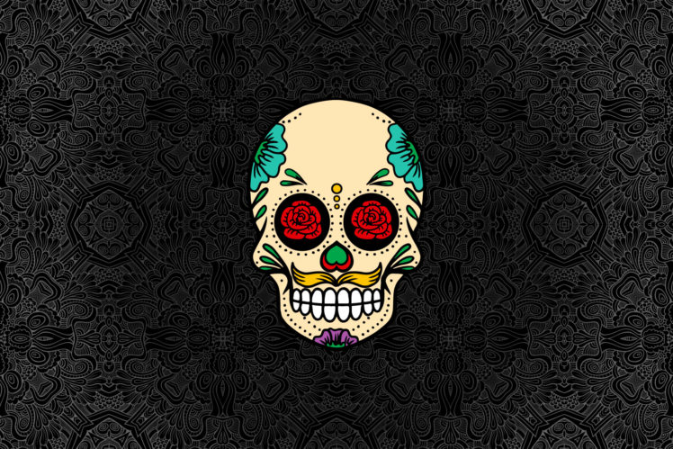 digital art, Skull, Flowers, Rose, Ornamented, Abstract, Symmetry HD Wallpaper Desktop Background