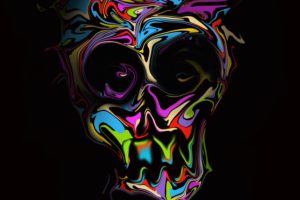 digital art, Skull, Simple background, Colorful, Portrait display, Abstract, Distortion, Black background