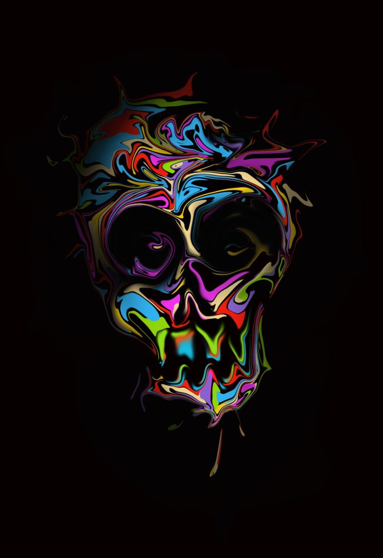 digital art, Skull, Simple background, Colorful, Portrait display, Abstract, Distortion, Black background HD Wallpaper Desktop Background