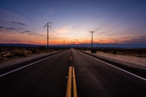 road, Sunset, Desert, Clouds