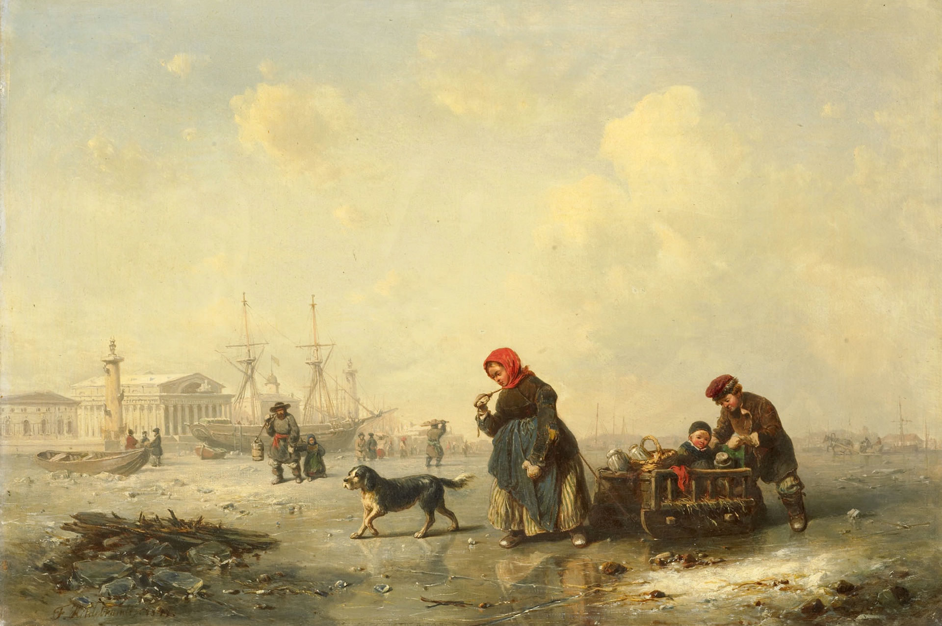 Ferdinand Theodor Hildebrandt, People, Winter, Classic art, Artwork, Painting, Cityscape, St. Petersburg Wallpaper