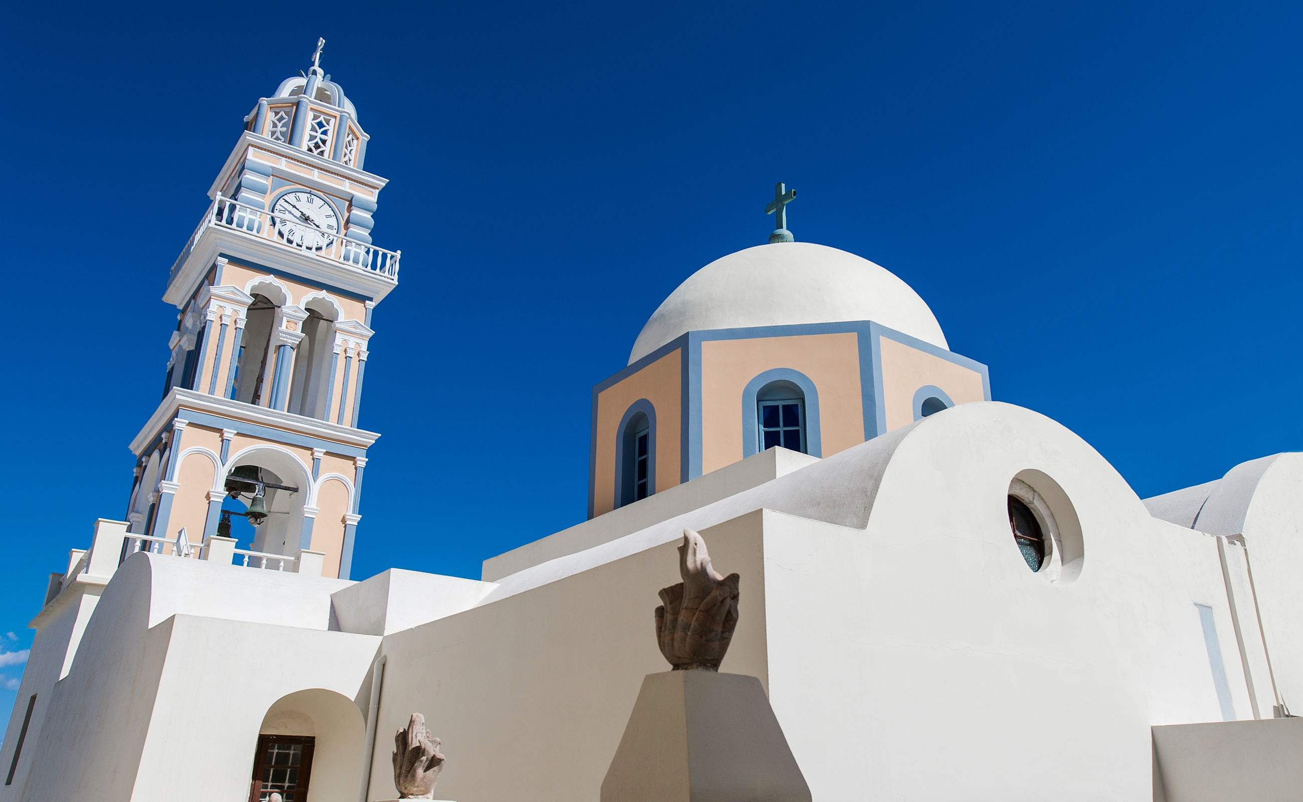 blue, White, Sky, Santorini, Greece, Building Wallpaper