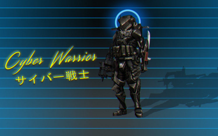 warrior, Neon, Cyberpunk, Cybernetics, Typography, Digital art, Photoshop HD Wallpaper Desktop Background