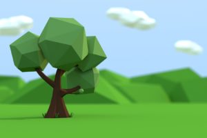 low poly, Trees, Clouds