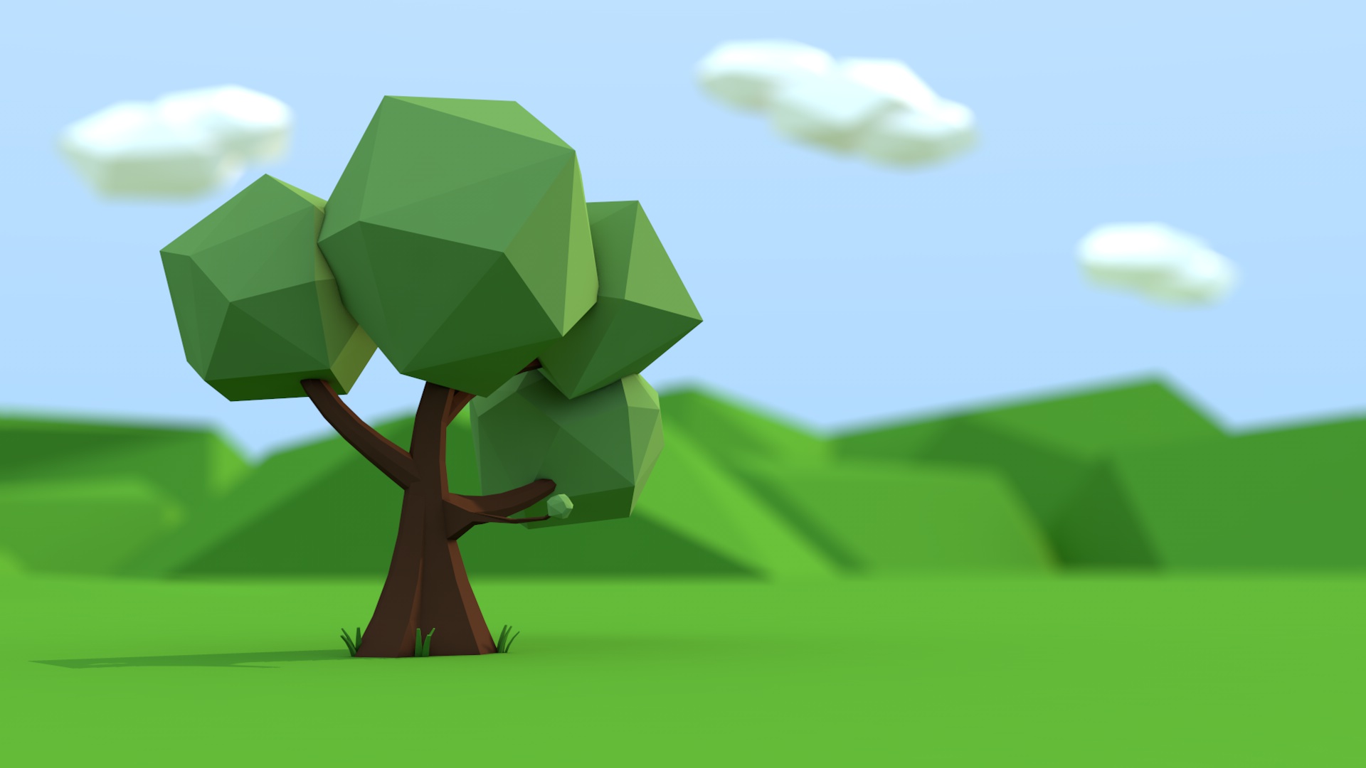 low poly, Trees, Clouds Wallpaper