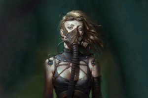 cleavage, Blonde, Science fiction, Cyberpunk, Gas masks, Tubes