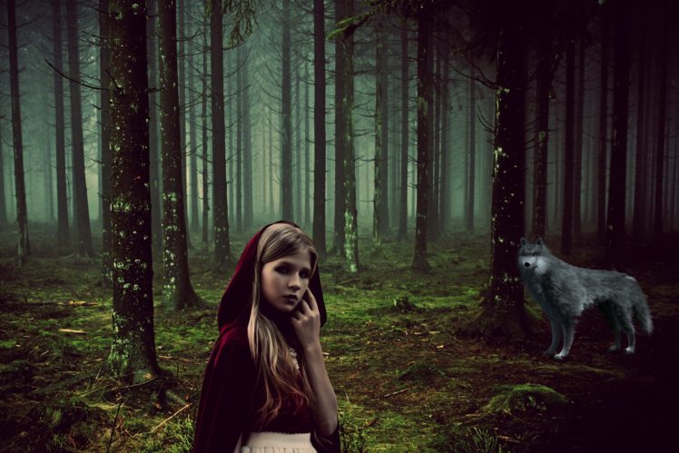 women, Blonde, Forest, Wolf, Animals, Landscape, Nature HD Wallpaper Desktop Background