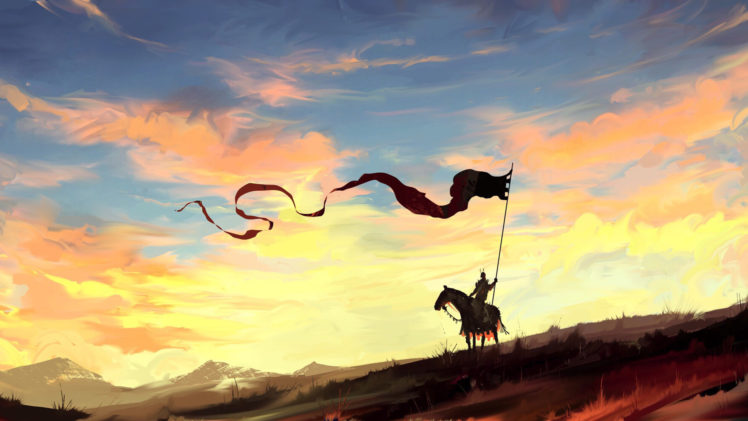 soldier, Knight, Dominik Mayer, Banner, Horse, Artwork HD Wallpaper Desktop Background