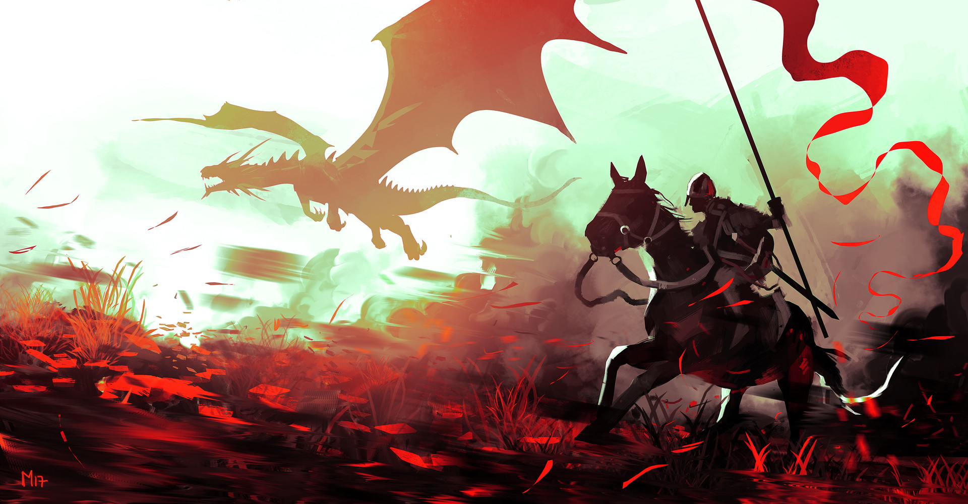 Dominik Mayer, Digital art, Dragon, Banner, Artwork Wallpaper