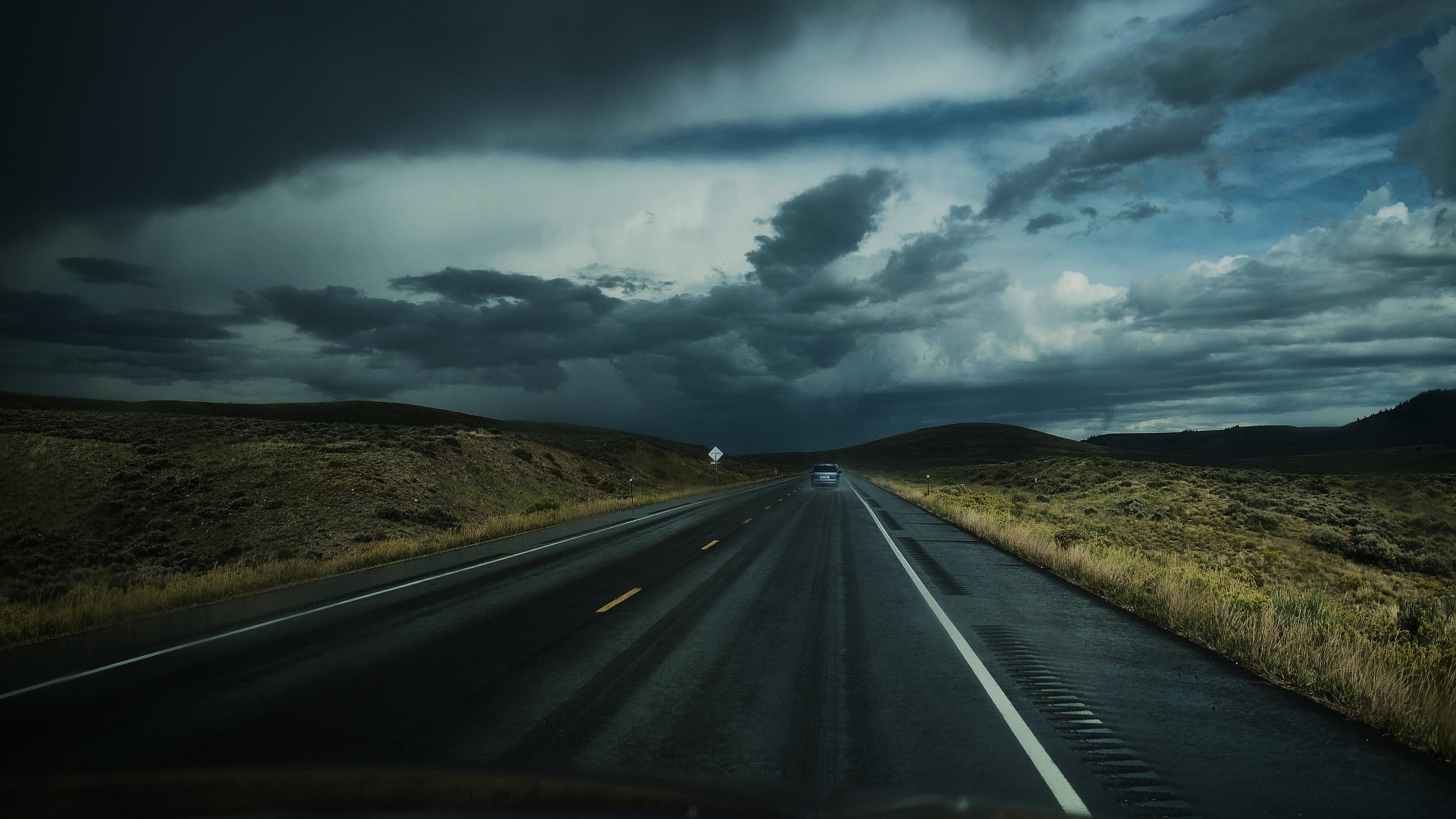 clouds, Road Wallpaper