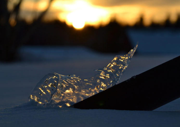 nature, Landscape, Winter, Snow, Ice, Sunset, Depth of field, Photography, Evening HD Wallpaper Desktop Background
