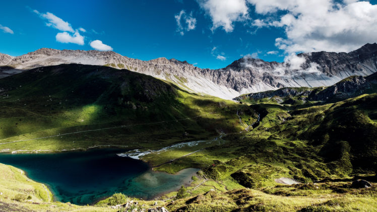 water, Mountains, Landscape, Green, Clouds HD Wallpaper Desktop Background
