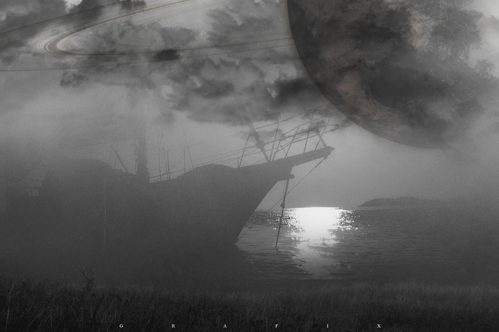 planet, Ship, Water, Deer, Landscape, Nature, Clouds Wallpaper