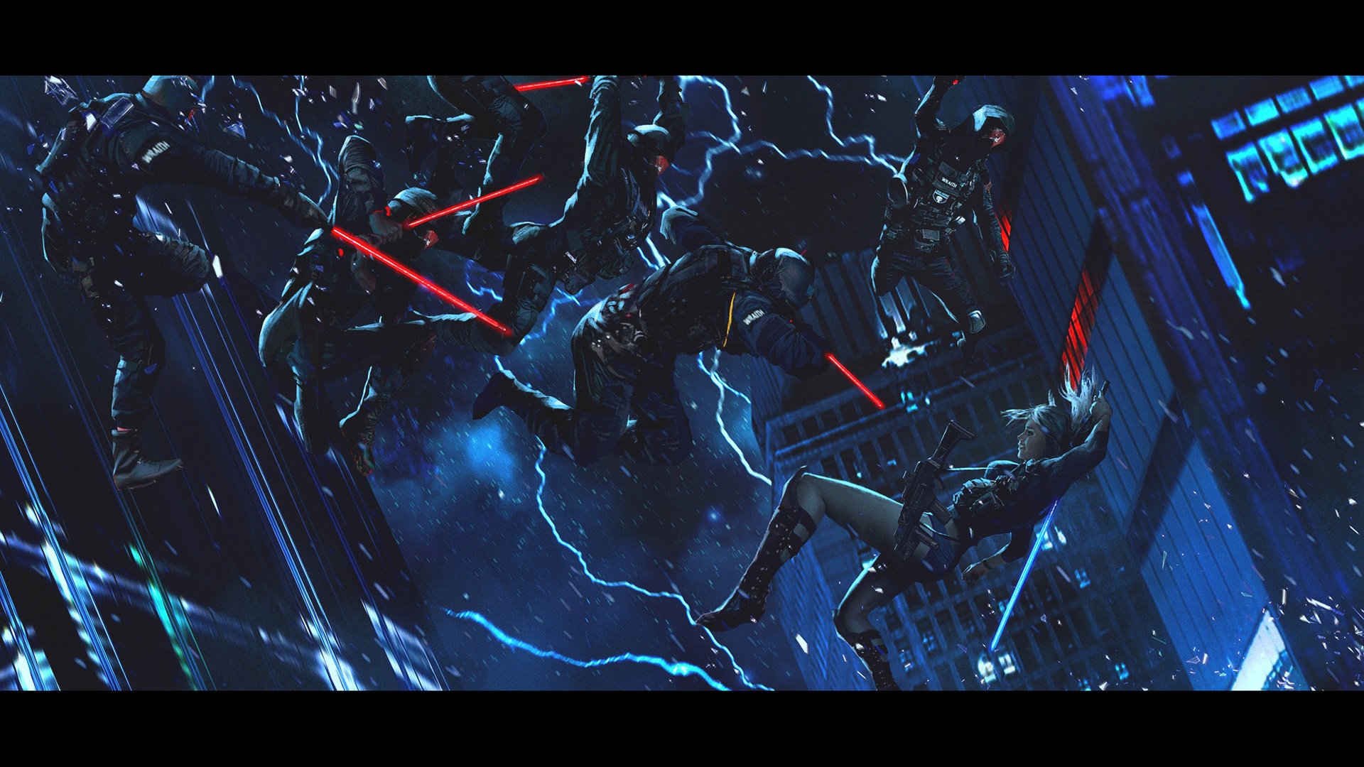 Min Gyu Lee, Thighs, Women, Science fiction, Digital art, Sword, Freefall, Lightning Wallpaper