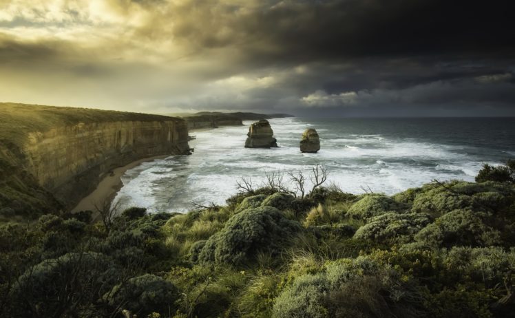 12 apostles, Sea, Coast, Australia, Nature, Dark, Sky HD Wallpaper Desktop Background