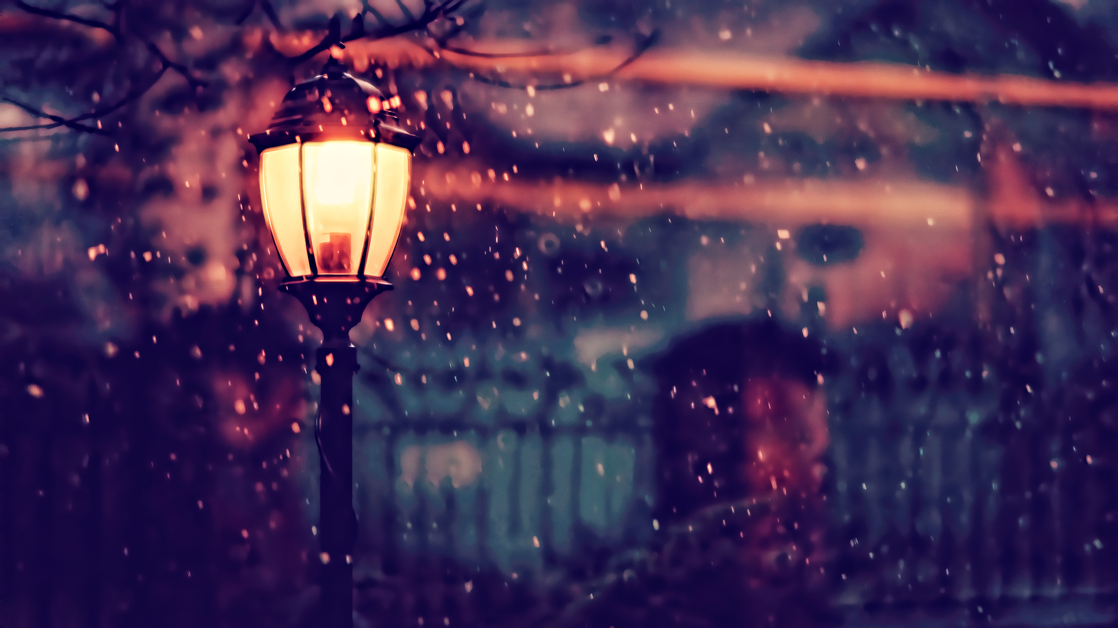 street light, Winter, Snow, Warm, Depth of field Wallpapers HD / Desktop an...