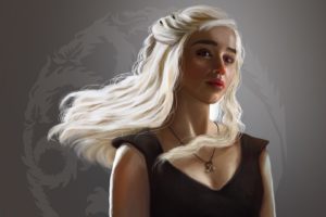 Daenerys Targaryen, Women, Blonde, Long hair, Emilia Clarke, Game of Thrones, House Targaryen, Sigils, Dragon, Artwork, Fan art