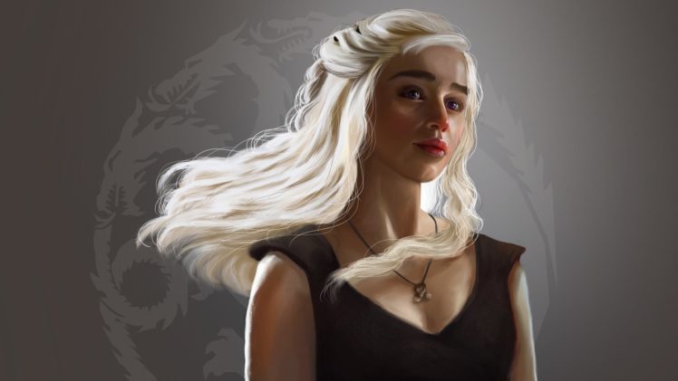Daenerys Targaryen, Women, Blonde, Long hair, Emilia Clarke, Game of Thrones, House Targaryen, Sigils, Dragon, Artwork, Fan art HD Wallpaper Desktop Background