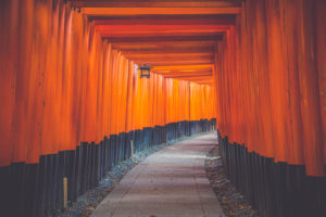 hallway, Blue, Orange, Wall, Architecture, Bright, Asian architecture, Japan, Outdoors, Path, Pathway