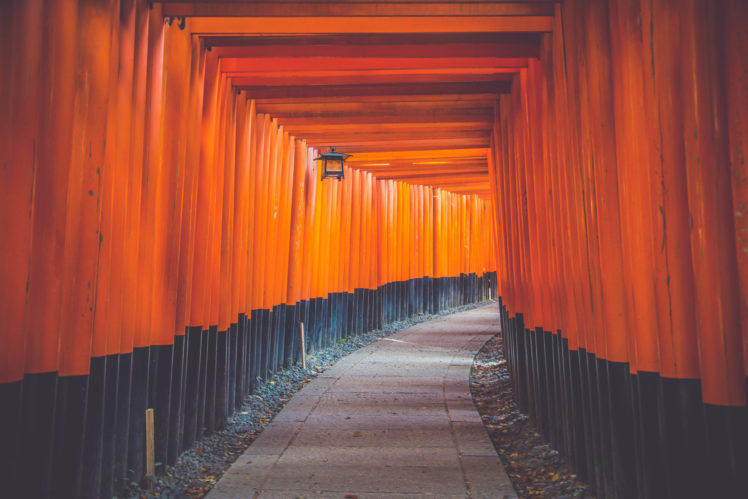 hallway, Blue, Orange, Wall, Architecture, Bright, Asian architecture, Japan, Outdoors, Path, Pathway HD Wallpaper Desktop Background